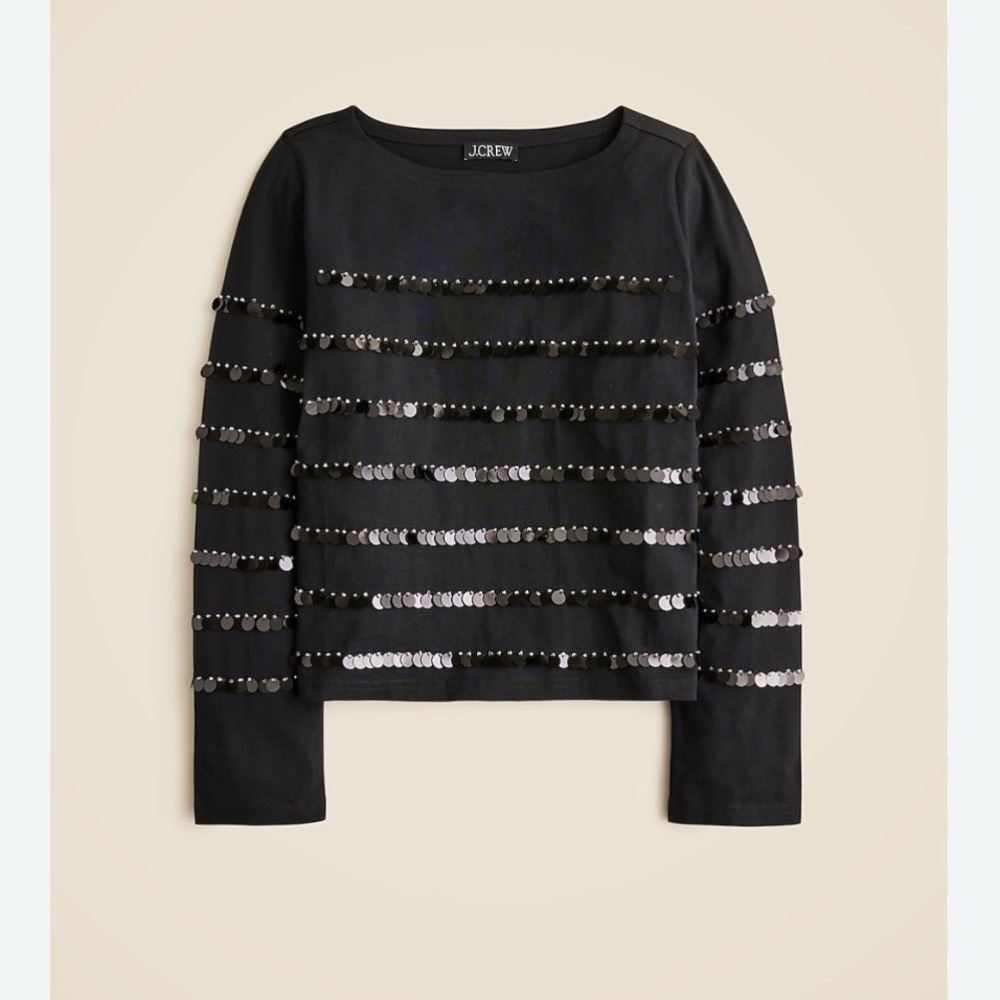 NEW J.Crew Heavy Jersey Long-Sleeve T-shirt With Paillette Embellishment - Picture 3 of 9